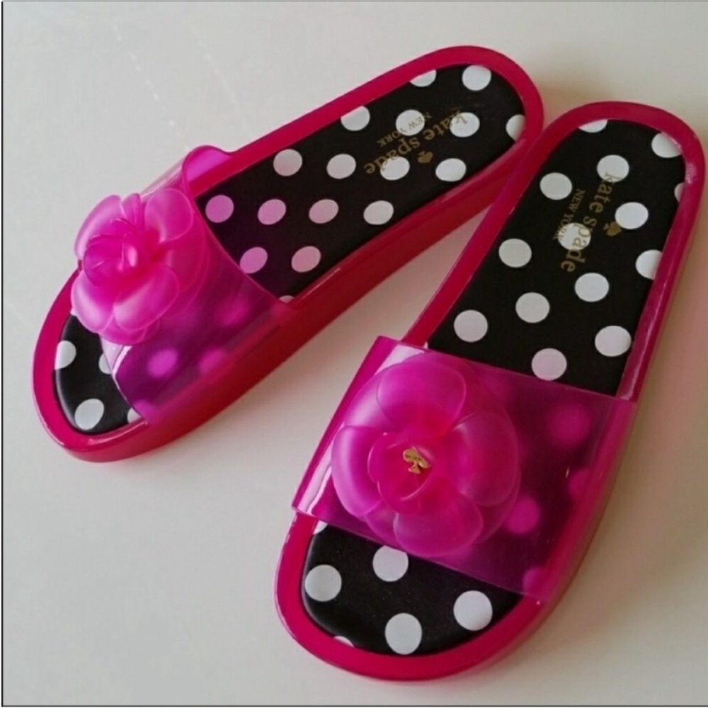 kate spade Pink Clear Jelly Slide Sandals with Black & White Polka Dot Insole - Picture 3 of 11